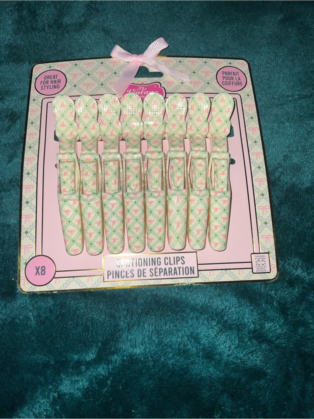 Vintage Style Pink & Mint Sectioning Hair Clips
